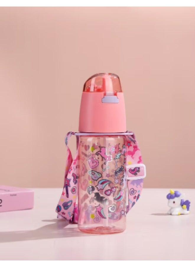 Five dream house Unicorn Theme Kids Water Bottle Spray Cup, 580ML Leakproof Water Bottle with Adjustable Shoulder Strap, Portable Drinking & Cooling Cup for Kids - Image 1