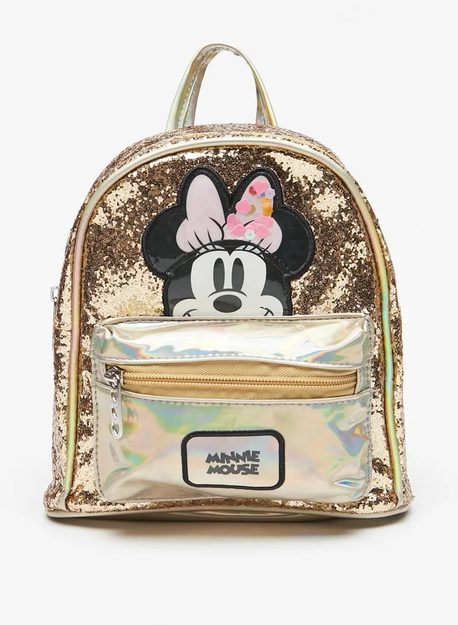 ديزني Girls Minnie Mouse Applique Backpack with Adjustable Strap and Zip Closure