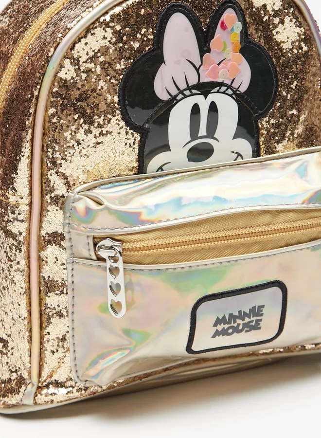 ديزني Girls Minnie Mouse Applique Backpack with Adjustable Strap and Zip Closure