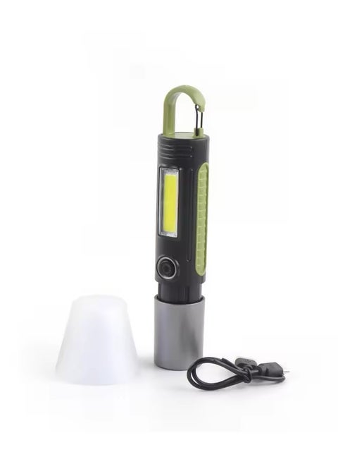 Multifunctional Flashlight, Zoom able Waterproof Flashlight, Side COB Light, Portable Lamp with 4 Modes Light and Hook for Outdoor Home Emergency