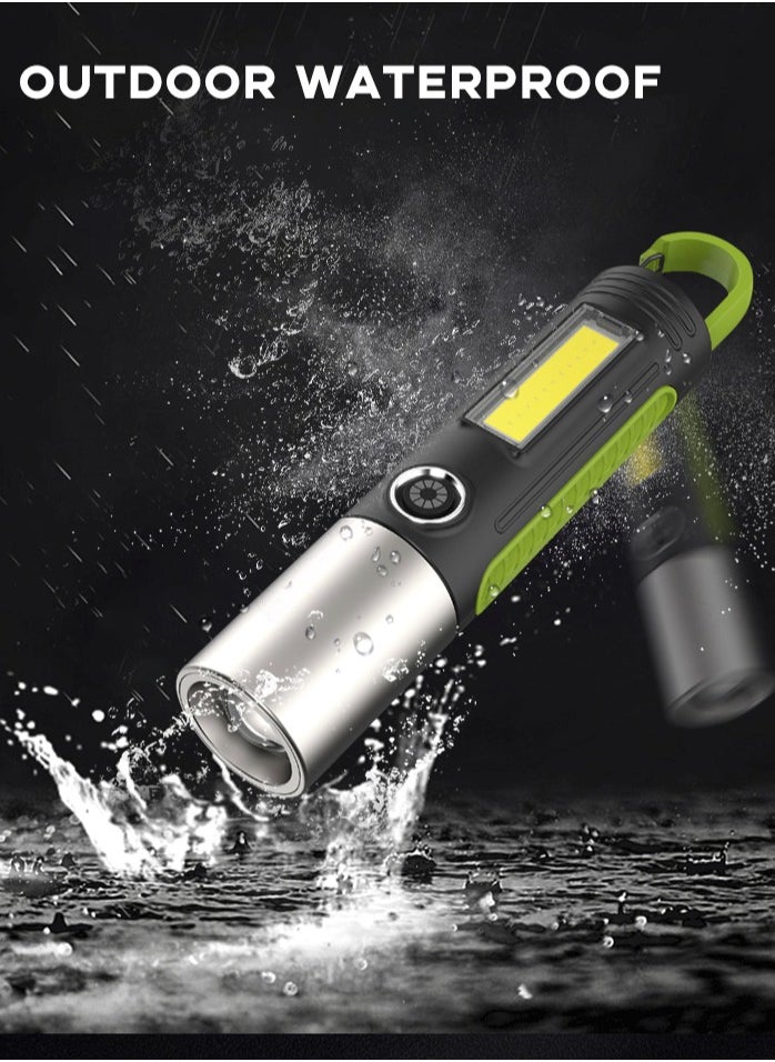 Generic - Multifunctional Flashlight, Zoom able Waterproof Flashlight, Side COB Light, Portable Lamp with 4 Modes Light and Hook for Outdoor Home Emergency - Image 1