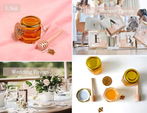 Adabocute Honey Pot, Mini Honey Jars with Dipper, Glass Honey Jars Baby Shower Favors, Party Favors & Wedding Favors, Gold Lid, Bee Pendants, Gold Organza Bags, 20 Pack 1.5oz - Image 5
