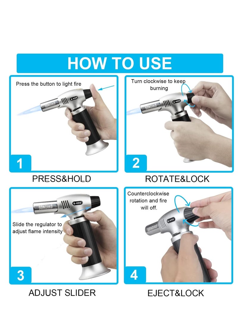 Torch 400 Refillable Kitchen Lighter Fit All Butane Tanks Blow Torch with Safety Lock and Adjustable Flame for Desserts  Creme Brulee and Baking Butane Gas Is Not Included - Image 3