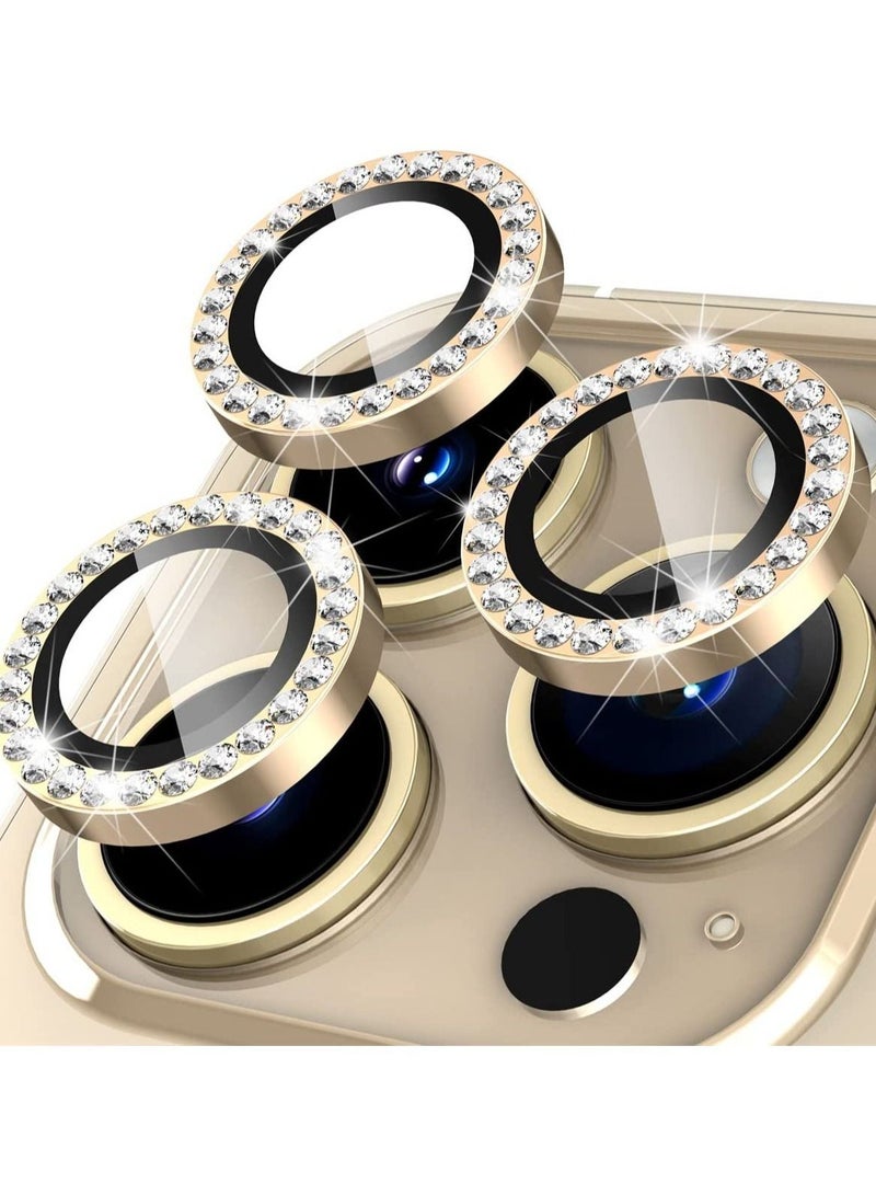 iPhone 14 Pro 6.1 inch /14 Pro Max 6.7 inch Camera Lens Protector, Set with Diamonds Bling Camera Cover Tempered Glass for iPhone 14 Pro Max /14 Pro [Perfectly Fit] - Diamond Gold - Image 1