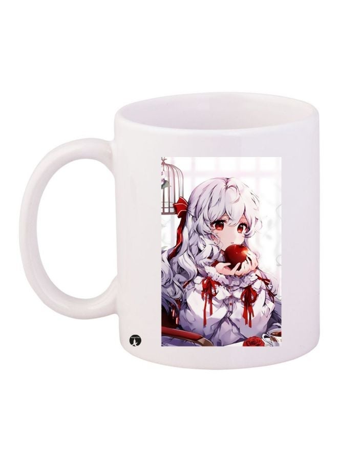RYN Animated Girl Printed Coffee Mug White/Red/Purple 11ounce
