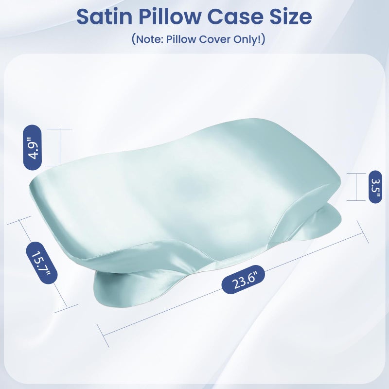 Zelimun Satin Pillowcase for Cervical Pillow, Ergonomic Case, Smooth & Silky Soft Sleeping Pillowcase, Light Blue Pillow Cover with Zipper - Image 3