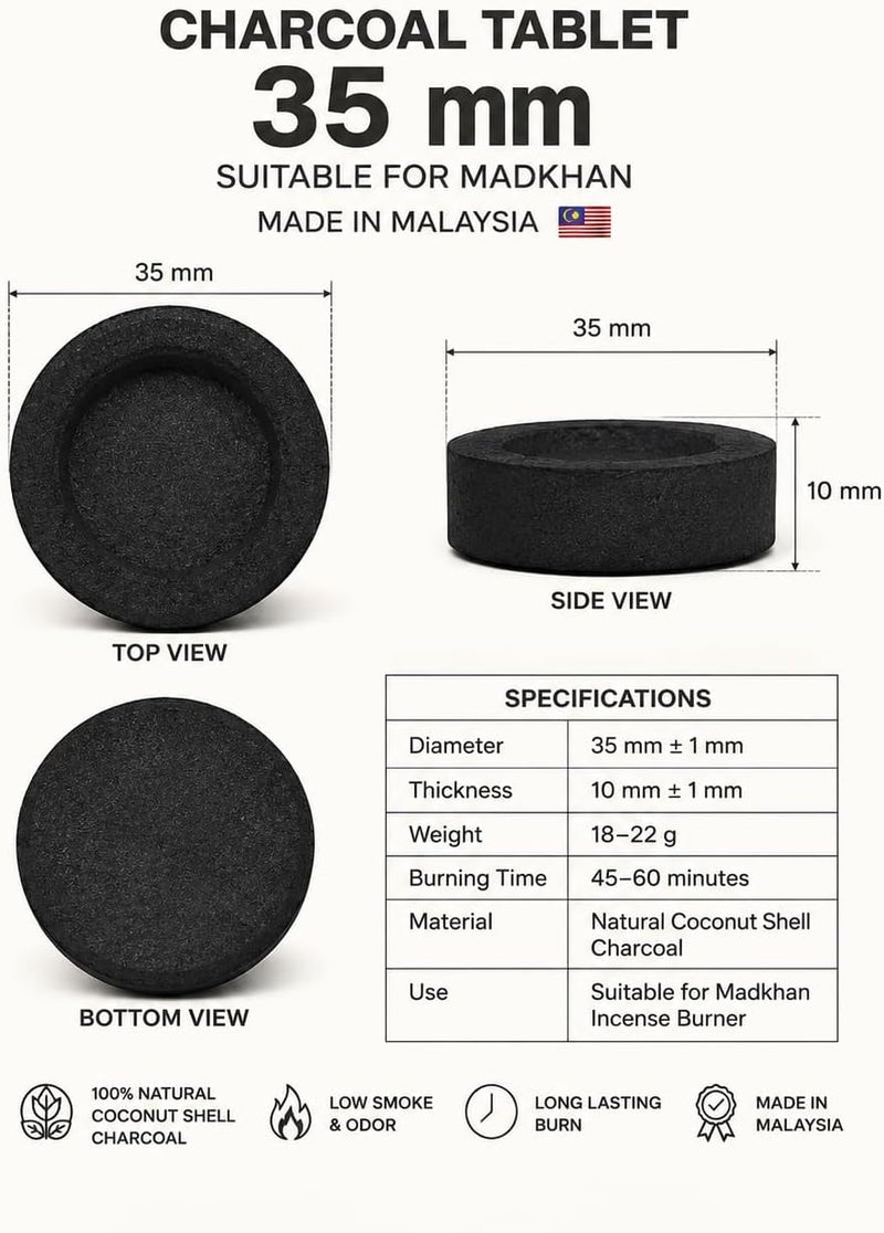 ALSAQER Super Lite Bakhoor Charcoal Tablets 35 mm - 80 Pieces Premium Bakhour Charcoal for Madkhan | Long Lasting & Low Ash Odourless Coal for Oud, Incense, Resin, Bakhoor Burner & Mabkhara Burners - Image 3