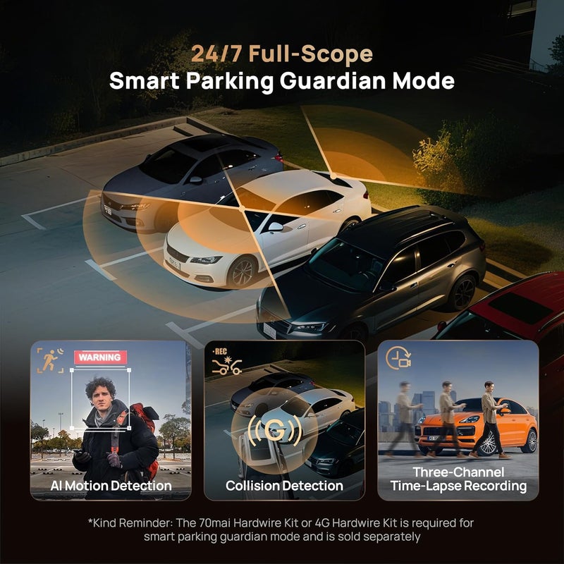 70mai 4K 3 Channel T800 Dash Cam with Free 256GB Card, HDR Night Vision, WiFi 6, 4G LTE, ADAS, 24H Parking Mode - Image 3