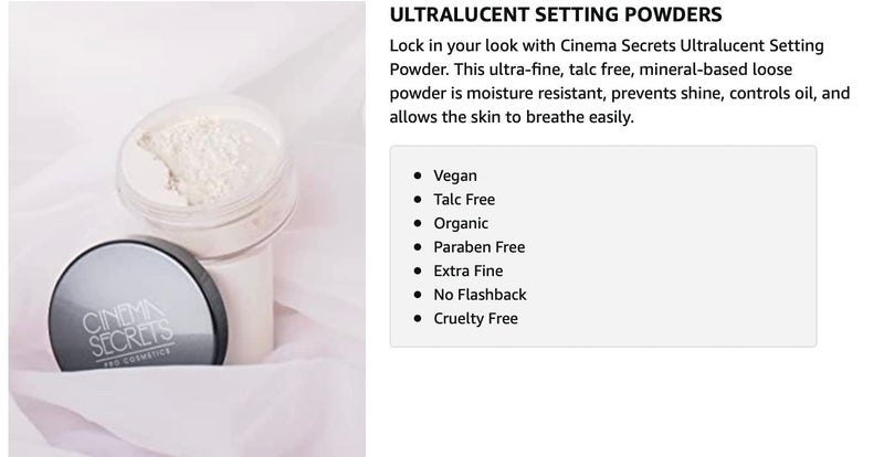 Cinema Secrets Ultralucent Setting Powder- Colorless. Talc-Free Loose Mineral Powder for All Skin Types, Oil Control, Shine-Free Finish, Breathable,weightless & Moisture-Resistant, Organic Ingredients - Image 2