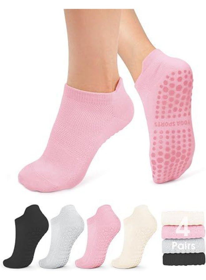 4 أزواج شراب بيلاتس للنساء - جوارب يوغا مضادة للانزلاق لليوجا، الباريه، المستشفى، والأنشطة الحافية - Image 1
