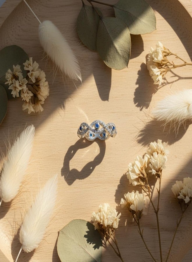 SilverCloseOut Rhodium Plated Sterling Silver Womens Blue Cz Evil Eye Eternity Band Ring - Size 8 - Image 4