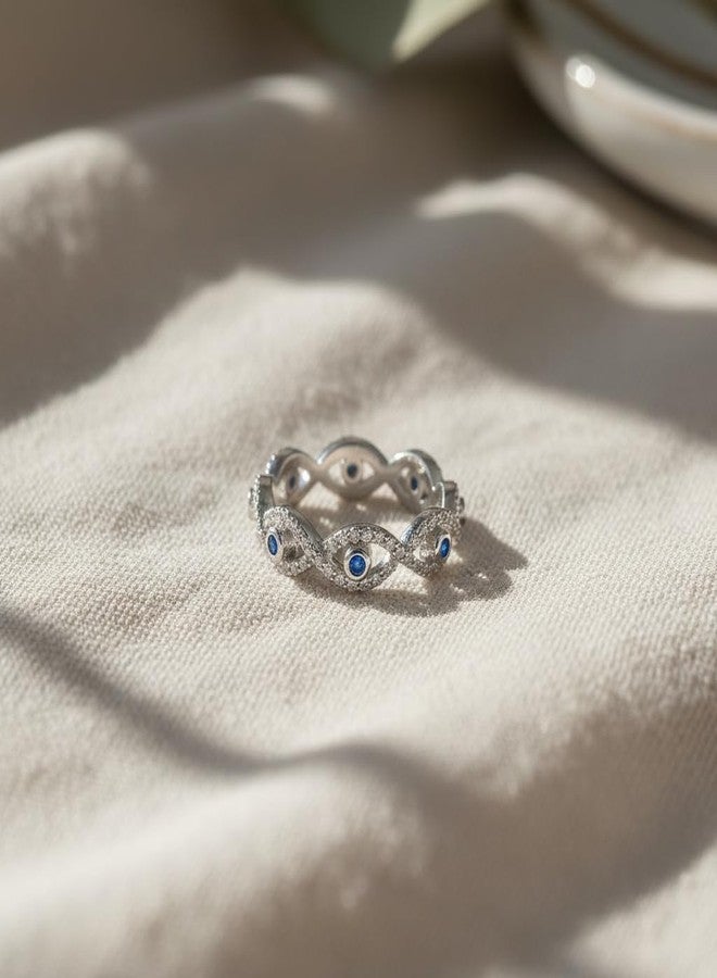 SilverCloseOut Rhodium Plated Sterling Silver Womens Blue Cz Evil Eye Eternity Band Ring - Size 8 - Image 2