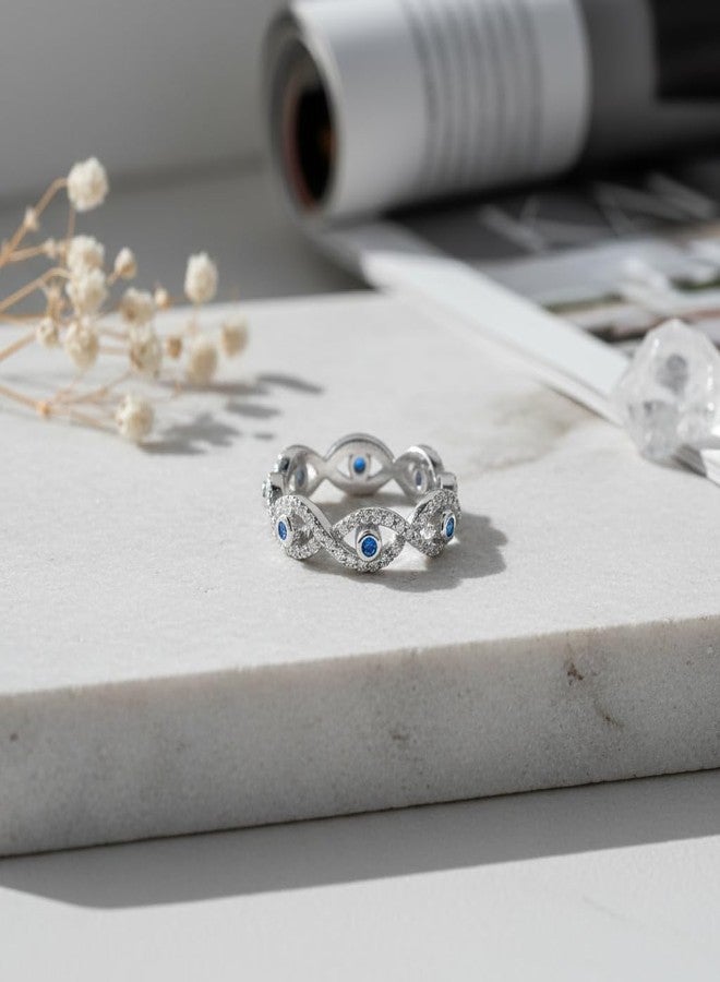 SilverCloseOut Rhodium Plated Sterling Silver Womens Blue Cz Evil Eye Eternity Band Ring - Size 8 - Image 3