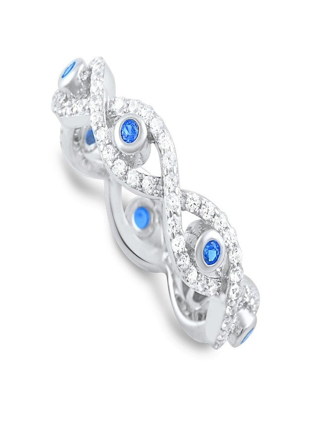 SilverCloseOut Rhodium Plated Sterling Silver Womens Blue Cz Evil Eye Eternity Band Ring - Size 8 - Image 1