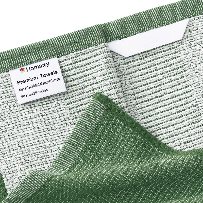 Homaxy Premium Kitchen Towels(18â€x 28â€, 6 Pack), Large Cotton Kitchen Hand Towels, Flat and Terry Dish Towels, 380 GSM Highly Absorbent Tea Towel Set with Hanging Loop, Grass Green - Image 2