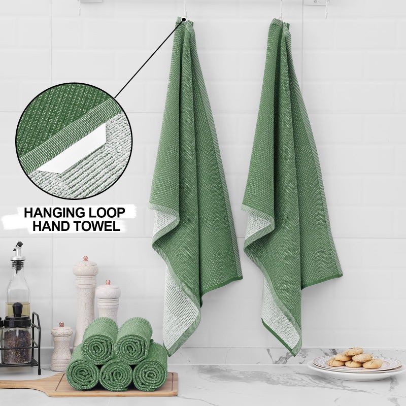 Homaxy Premium Kitchen Towels(18â€x 28â€, 6 Pack), Large Cotton Kitchen Hand Towels, Flat and Terry Dish Towels, 380 GSM Highly Absorbent Tea Towel Set with Hanging Loop, Grass Green - Image 3