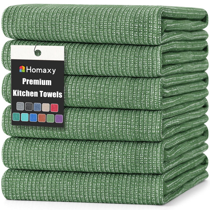 Homaxy Premium Kitchen Towels(18â€x 28â€, 6 Pack), Large Cotton Kitchen Hand Towels, Flat and Terry Dish Towels, 380 GSM Highly Absorbent Tea Towel Set with Hanging Loop, Grass Green - Image 1