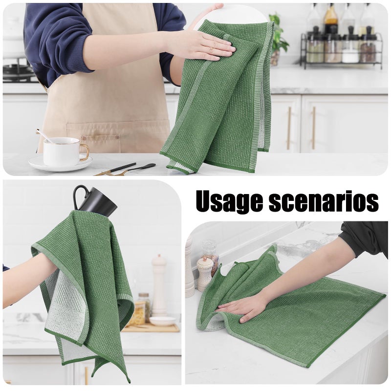 Homaxy Premium Kitchen Towels(18â€x 28â€, 6 Pack), Large Cotton Kitchen Hand Towels, Flat and Terry Dish Towels, 380 GSM Highly Absorbent Tea Towel Set with Hanging Loop, Grass Green - Image 4
