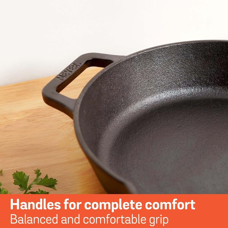 MEYER Meyer Pre Seasoned Cast Iron Skillet | Fry Pan | Iron Pan | Cast Iron Cookware| Cast Iron Frying Pan with 2 Side Handles | Gas and Induction Compatible, 26cm/ 2 litres, Black  - Image 4