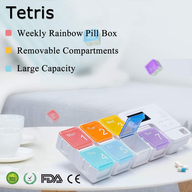 CozyCabin 7 Days Pill Dispenser Organizer with Reminder Alarm - CozyCabin Portable Travel Vitamins Medicine Box Case(Rainbow) - Image 4