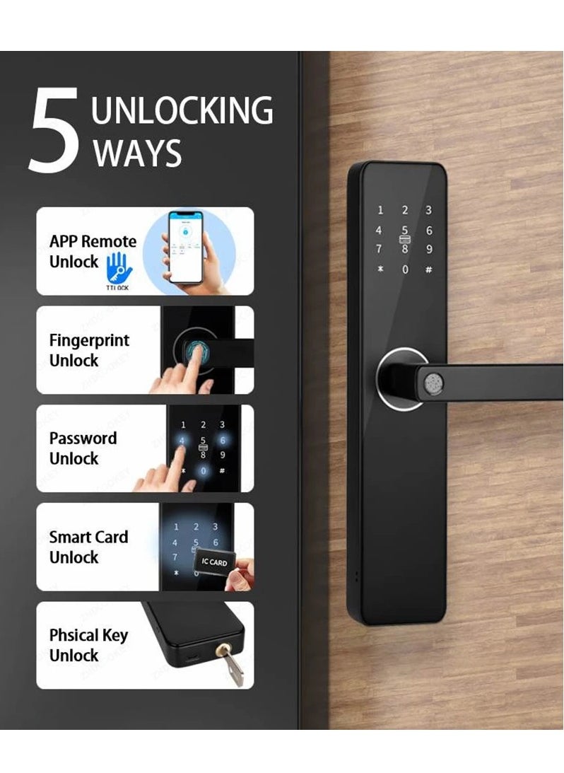 Generic - Smart Fingerprint Door Lock with Tuya App, Password, IC Card, and Key Access - Secure Entry for Home, Hotel, and Apartment (Tuya Arabic version) - Image 1