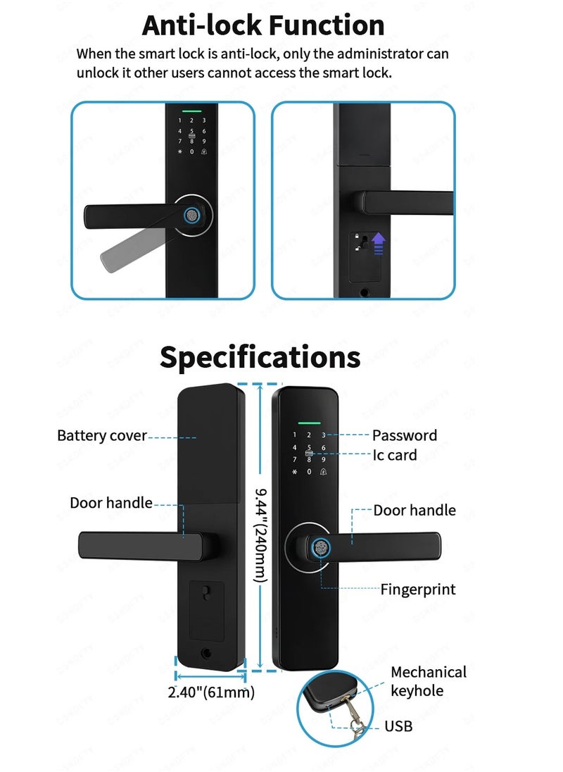 Generic - Smart Fingerprint Door Lock with Tuya App, Password, IC Card, and Key Access - Secure Entry for Home, Hotel, and Apartment (Tuya Arabic version) - Image 1