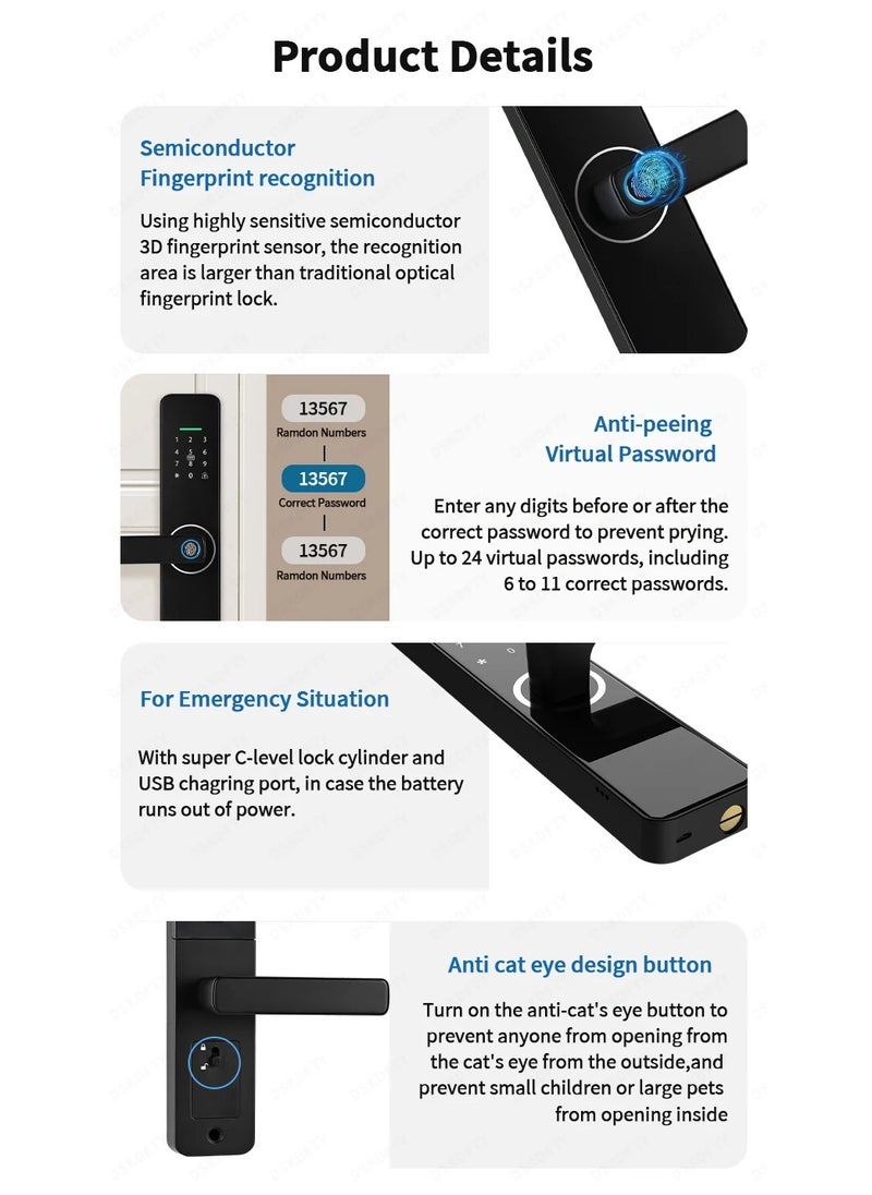 Generic - Smart Fingerprint Door Lock with Tuya App, Password, IC Card, and Key Access - Secure Entry for Home, Hotel, and Apartment (Tuya Arabic version) - Image 1