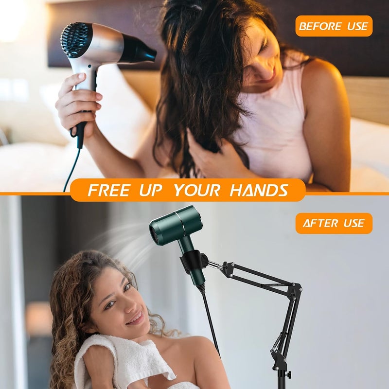 Vivnoon 2023 Upgrade Hair Dryer Stand - 1.68M Adjustable Height Handsfree Holder with Heavy Base and 360 Degree Rotation - Compatible with 99% Hair Dryers - Black - Image 2