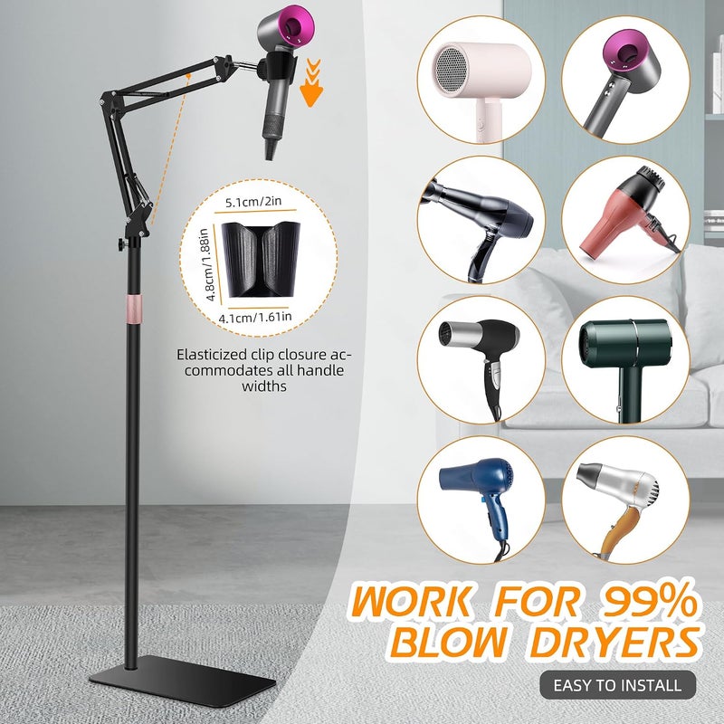 Vivnoon 2023 Upgrade Hair Dryer Stand - 1.68M Adjustable Height Handsfree Holder with Heavy Base and 360 Degree Rotation - Compatible with 99% Hair Dryers - Black - Image 5