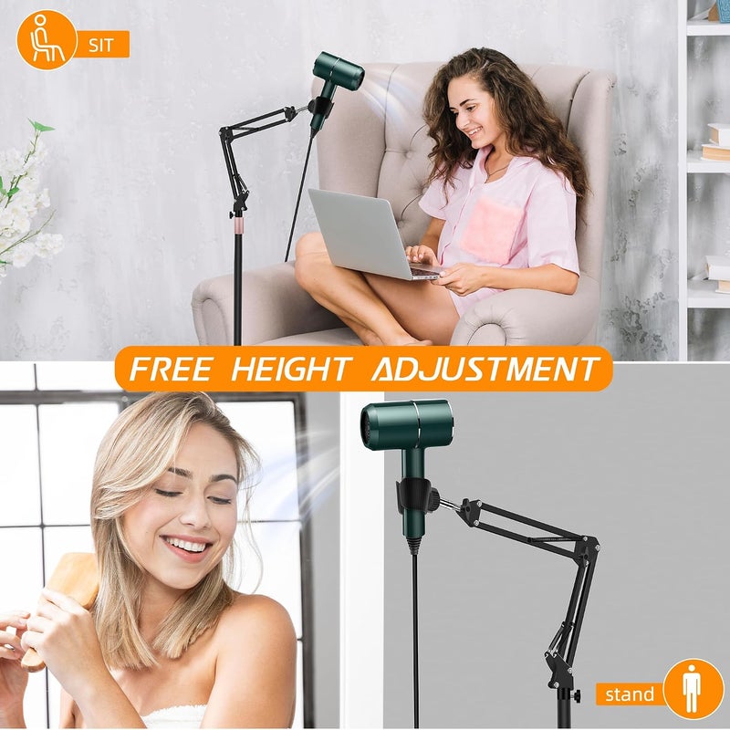 Vivnoon 2023 Upgrade Hair Dryer Stand - 1.68M Adjustable Height Handsfree Holder with Heavy Base and 360 Degree Rotation - Compatible with 99% Hair Dryers - Black - Image 4