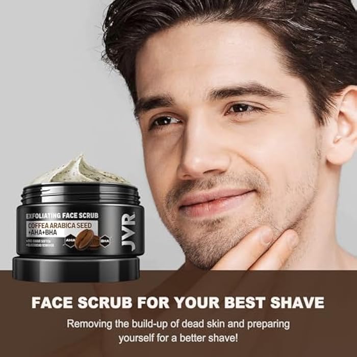 JVR Face Scrub for Men, Facial Scrub for Deep Exfoliating, Cleansing, Removing Blackheads, Ingrown Hair, Pre-shave Soften, Organic Formulated with Coffee Extract, AHA and BHA Face Exfoliator (4.23 oz) - Image 4