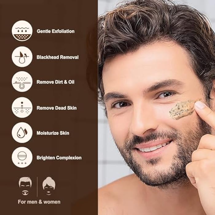 JVR Face Scrub for Men, Facial Scrub for Deep Exfoliating, Cleansing, Removing Blackheads, Ingrown Hair, Pre-shave Soften, Organic Formulated with Coffee Extract, AHA and BHA Face Exfoliator (4.23 oz) - Image 2