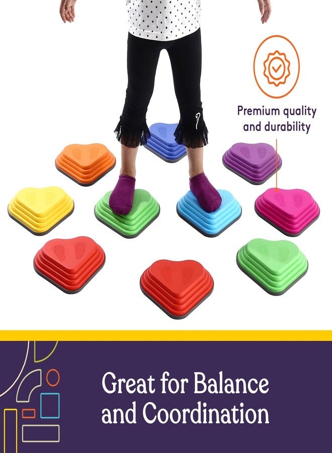 Special Supplies 10 Stepping Stones for Kids Indoor and Outdoor Balance Blocks Promote Coordination, Balance Strength Child Safe Rubber, Non-Slip Edging (Muticolor-Heart) - Image 4