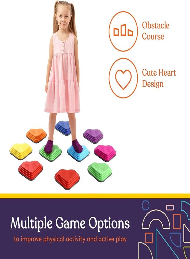 Special Supplies 10 Stepping Stones for Kids Indoor and Outdoor Balance Blocks Promote Coordination, Balance Strength Child Safe Rubber, Non-Slip Edging (Muticolor-Heart) - Image 3