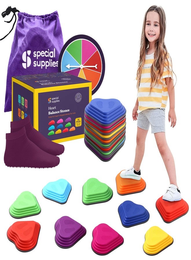 Special Supplies 10 Stepping Stones for Kids Indoor and Outdoor Balance Blocks Promote Coordination, Balance Strength Child Safe Rubber, Non-Slip Edging (Muticolor-Heart) - Image 1
