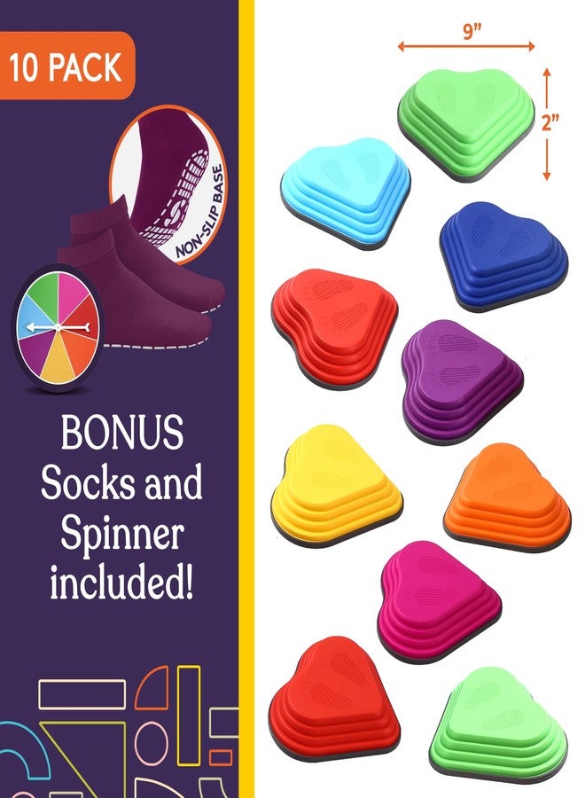 Special Supplies 10 Stepping Stones for Kids Indoor and Outdoor Balance Blocks Promote Coordination, Balance Strength Child Safe Rubber, Non-Slip Edging (Muticolor-Heart) - Image 2