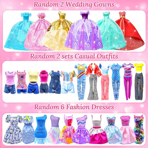 Style Shine 70 Pcs Doll Closet with Clothes  Accessories Set2 Wedding Gowns 6 Fashion Dresses 2 Casual Outfits 2 Swimsuit 10 Shoes 20 Hanger 27 AccessoriesDress up Toys for Girls Kids Birthday Gift - Image 5