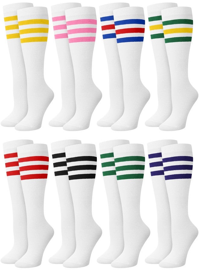 Breathffy 8 Pairs Kids Striped Tube Socks Cotton Knee High Colorful Retro Socks for Kid Boys Girls 6-10 Years(Bright Color) - Image 1