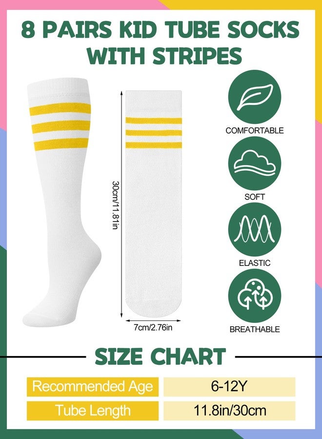 Breathffy 8 Pairs Kids Striped Tube Socks Cotton Knee High Colorful Retro Socks for Kid Boys Girls 6-10 Years(Bright Color) - Image 3