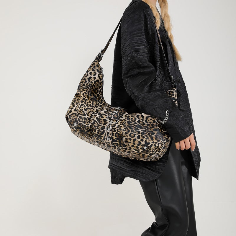 Bag Women'S Tote Bag Large Capacity Crossbody Shoulder Leopard Print All-Match College Student Class Bag - Image 1