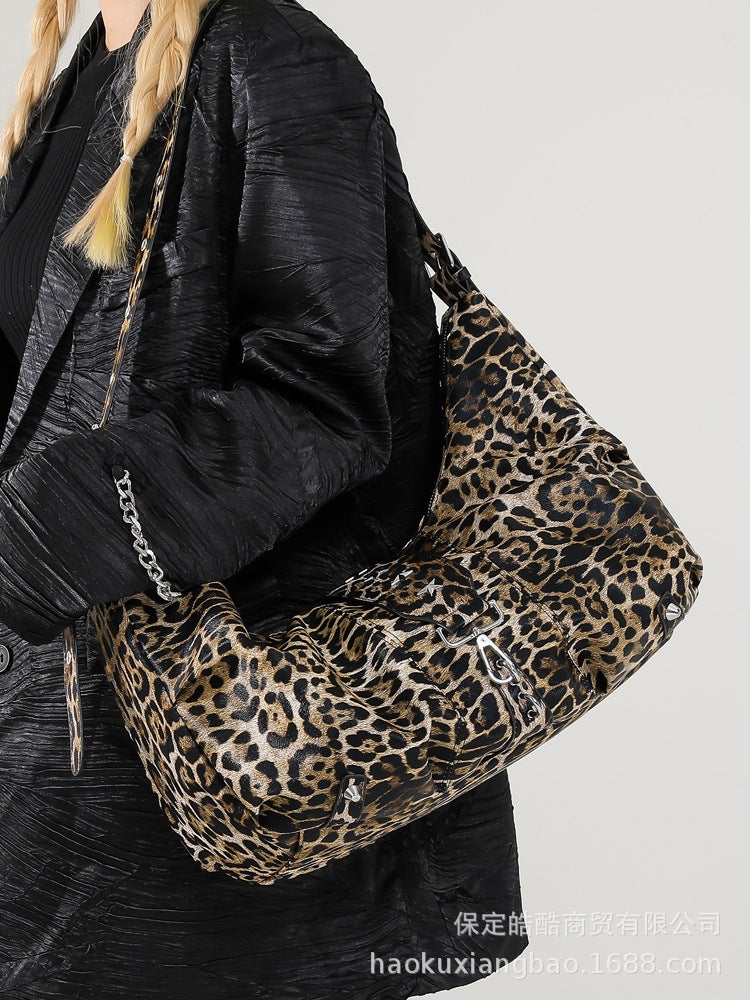 Bag Women'S Tote Bag Large Capacity Crossbody Shoulder Leopard Print All-Match College Student Class Bag - Image 4