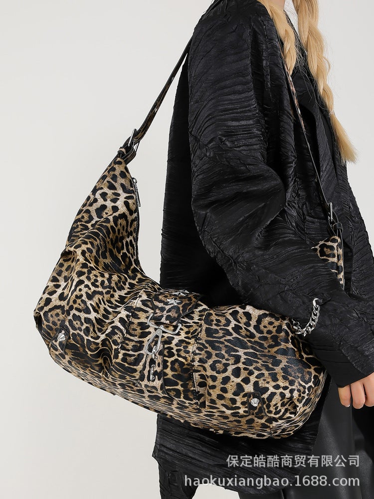 Bag Women'S Tote Bag Large Capacity Crossbody Shoulder Leopard Print All-Match College Student Class Bag - Image 3