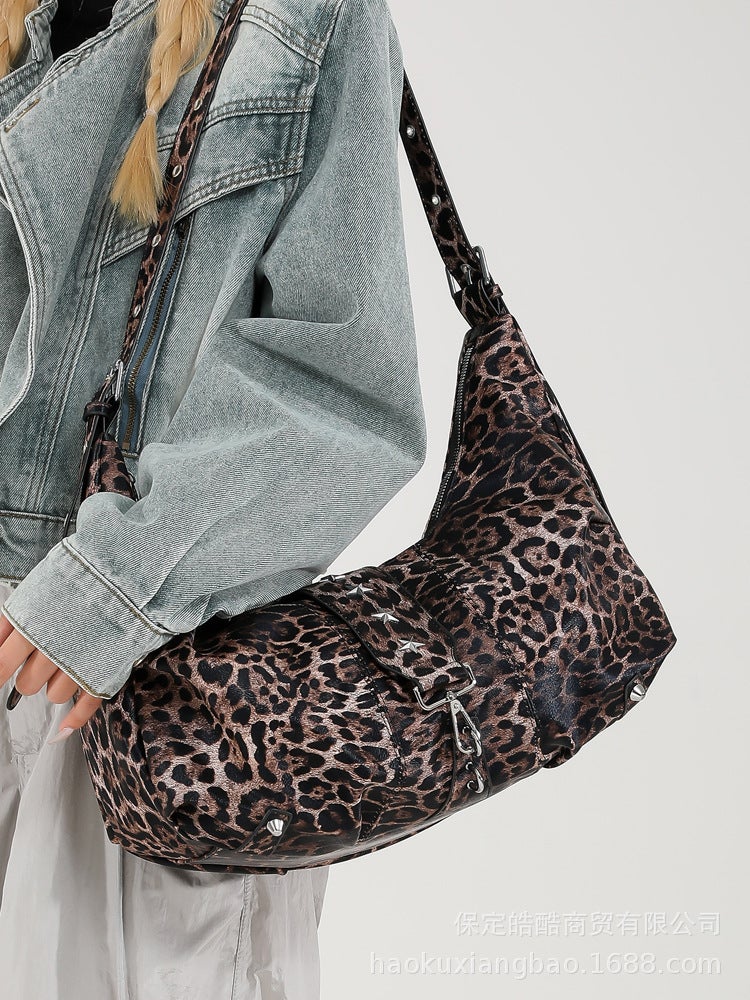 Bag Women'S Tote Bag Large Capacity Crossbody Shoulder Leopard Print All-Match College Student Class Bag - Image 2