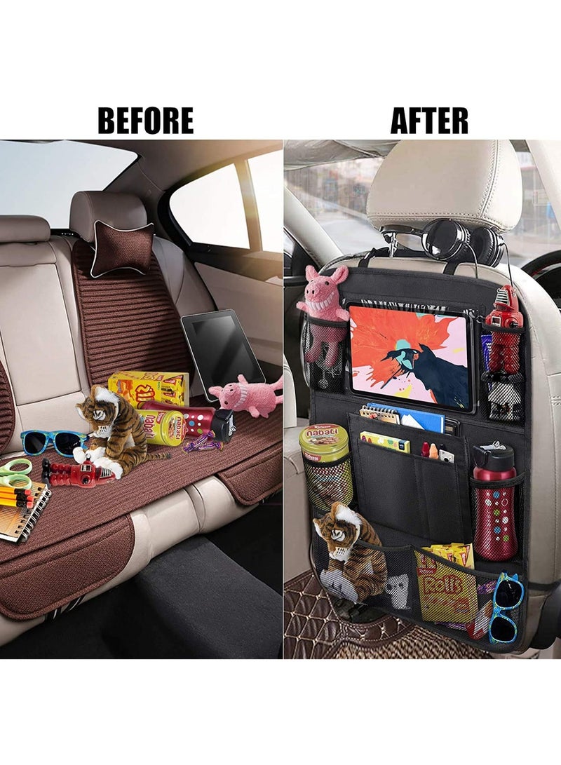FAYET 2-Pack Car Backseat Organizer, Waterproof Oxford Kick Mat Seat Protector, 8 Mesh Storage Pockets & Bottle Holders, Travel Essential (Black) - Image 3