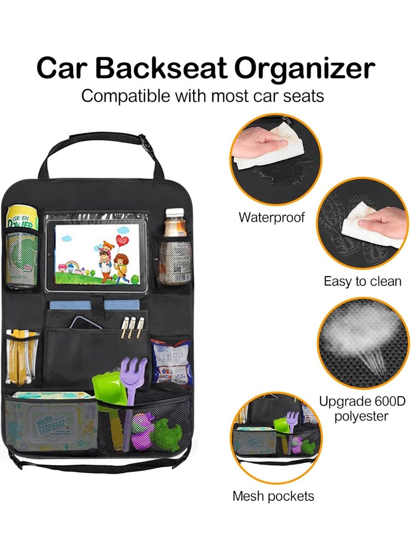 FAYET 2-Pack Car Backseat Organizer, Waterproof Oxford Kick Mat Seat Protector, 8 Mesh Storage Pockets & Bottle Holders, Travel Essential (Black) - Image 2