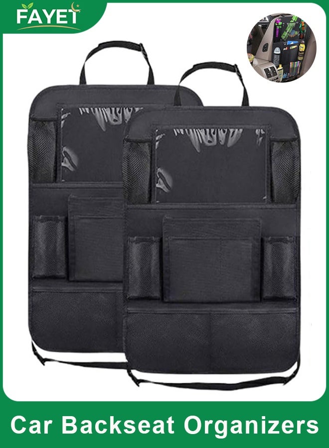 FAYET 2-Pack Car Backseat Organizer, Waterproof Oxford Kick Mat Seat Protector, 8 Mesh Storage Pockets & Bottle Holders, Travel Essential (Black) - Image 1