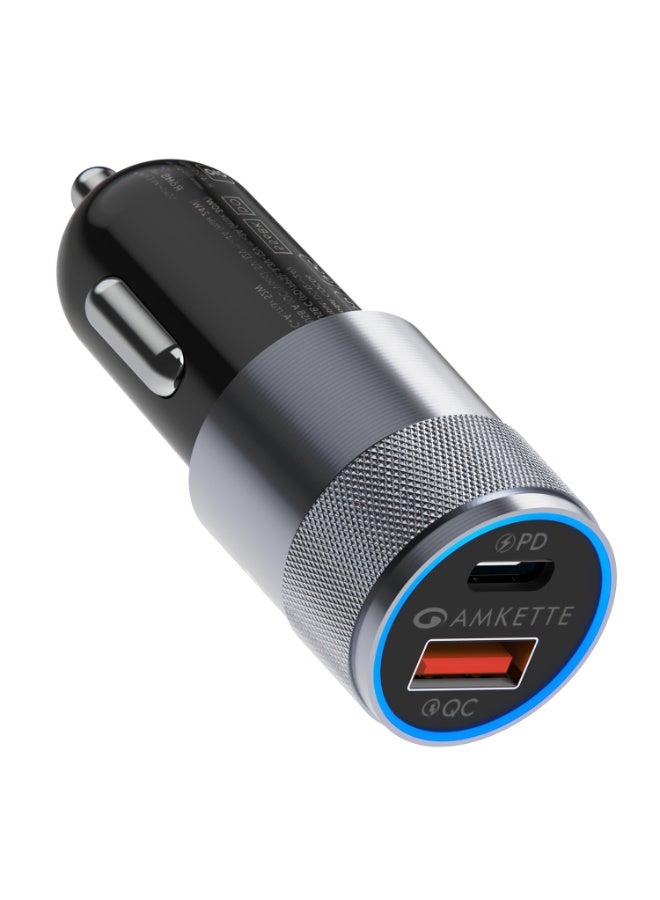 أمكيت شاحن سيارة PowerPro بقدرة 52 واط | شحن سريع عالمي | منفذ مزدوج USB-C و USB-A | شحن ذكي متكيف | توافق الهاتف الذكي والكمبيوتر اللوحي والكمبيوتر المحمول | مدمج وخفيف الوزن وآمن ومتين - Image 1