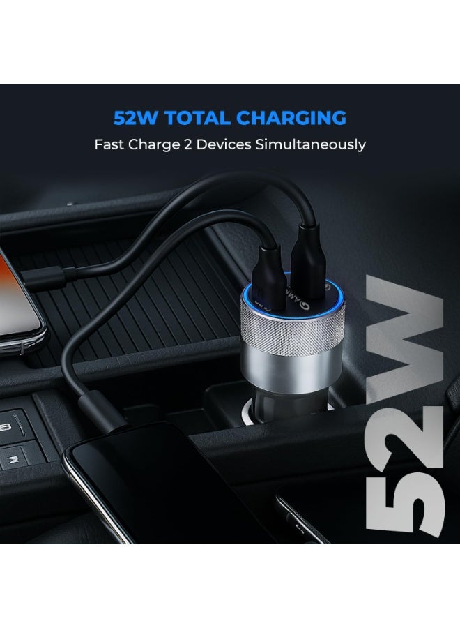 أمكيت شاحن سيارة PowerPro بقدرة 52 واط | شحن سريع عالمي | منفذ مزدوج USB-C و USB-A | شحن ذكي متكيف | توافق الهاتف الذكي والكمبيوتر اللوحي والكمبيوتر المحمول | مدمج وخفيف الوزن وآمن ومتين - Image 2