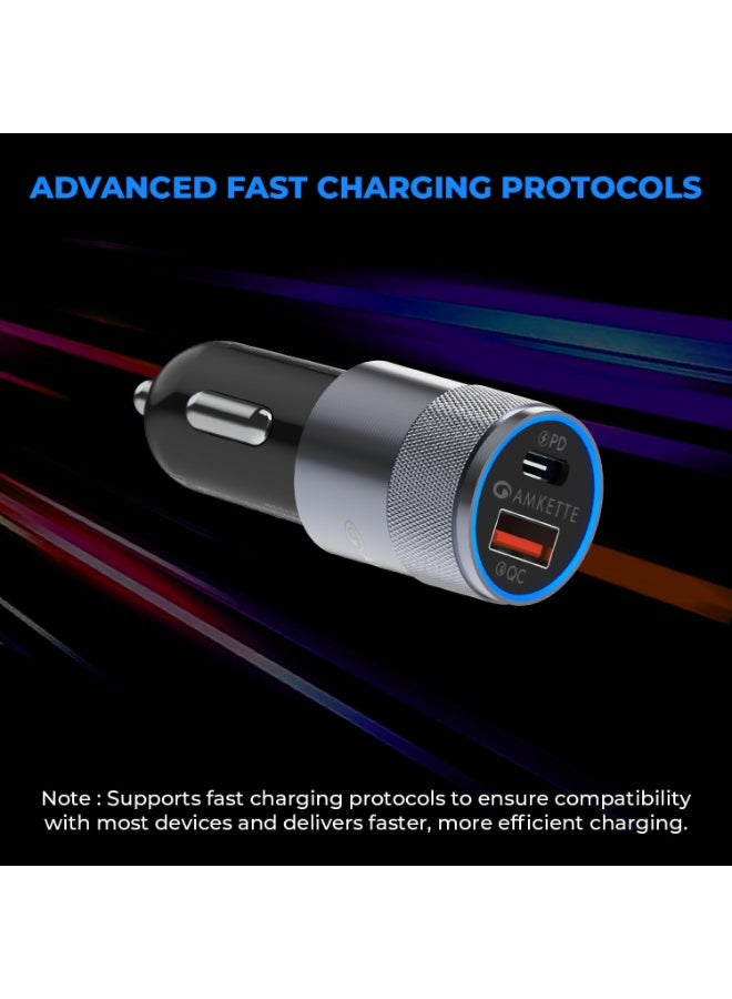 أمكيت شاحن سيارة PowerPro بقدرة 52 واط | شحن سريع عالمي | منفذ مزدوج USB-C و USB-A | شحن ذكي متكيف | توافق الهاتف الذكي والكمبيوتر اللوحي والكمبيوتر المحمول | مدمج وخفيف الوزن وآمن ومتين - Image 3