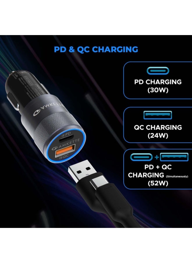 أمكيت شاحن سيارة PowerPro بقدرة 52 واط | شحن سريع عالمي | منفذ مزدوج USB-C و USB-A | شحن ذكي متكيف | توافق الهاتف الذكي والكمبيوتر اللوحي والكمبيوتر المحمول | مدمج وخفيف الوزن وآمن ومتين - Image 4